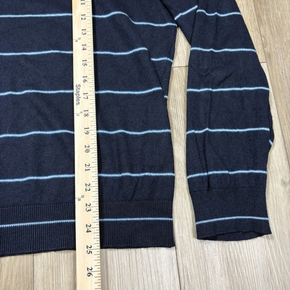 Banana Republic Stripe V-Neck Sweater Silk Cashmere Long‎ Sleeve Navy Blue XL